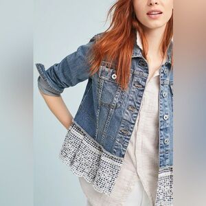 New! Pilcro Anthropology Eyelet Denim Jacket with Lace Trim medium
